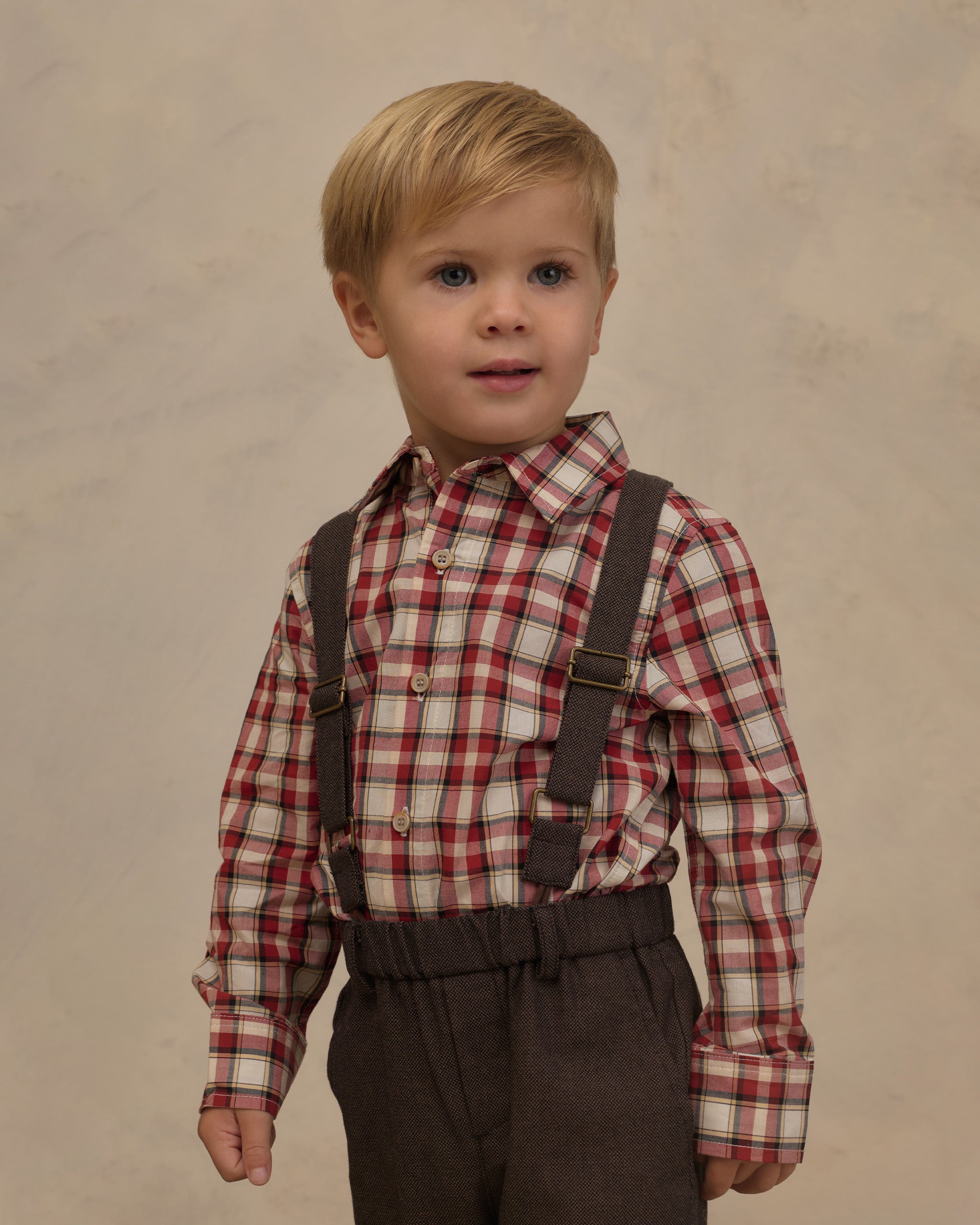 Noralee Harrison Button-Down in Holiday Tartan studio model portrait 