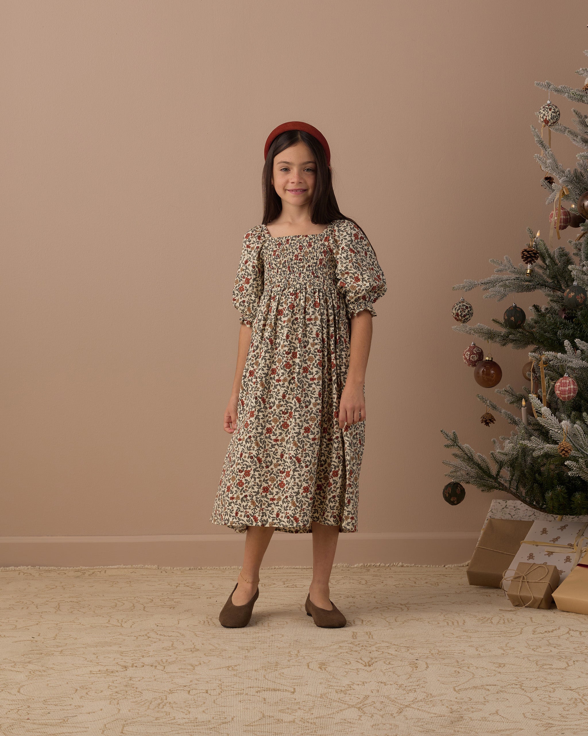 Adelaide Dress | Holiday Floral and Padded Headband | Ruby from Rylee + Cru