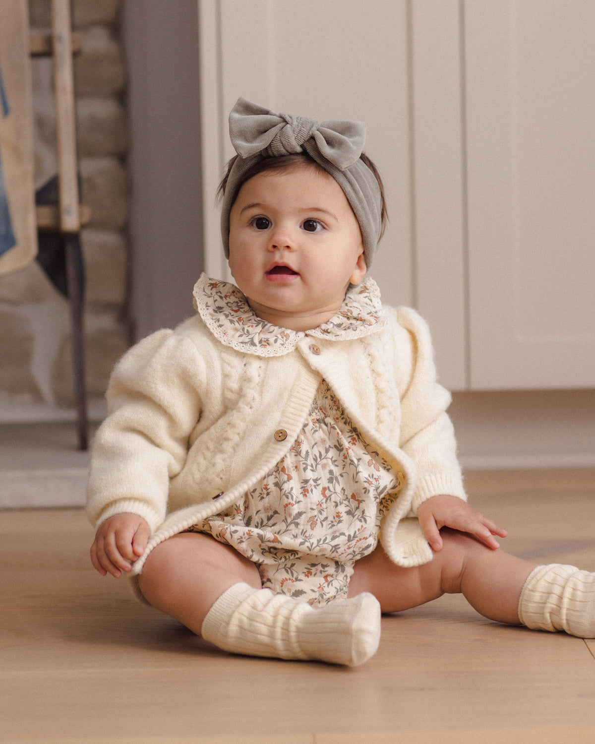 Quincy Mae Callie Romper in Holiday Floral styled model photo