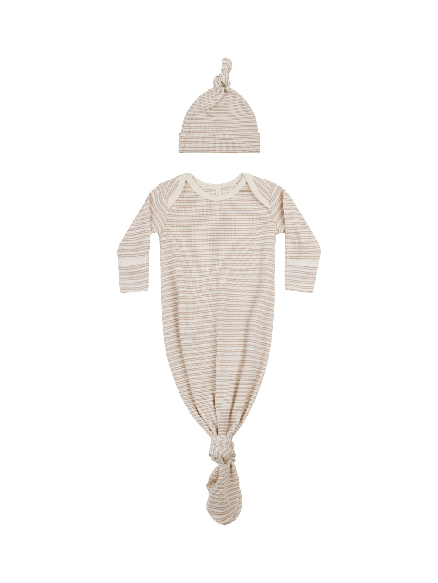knotted baby gown + hat set || oat stripe