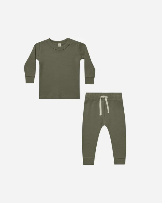 Waffle Top + Pant Set || Forest