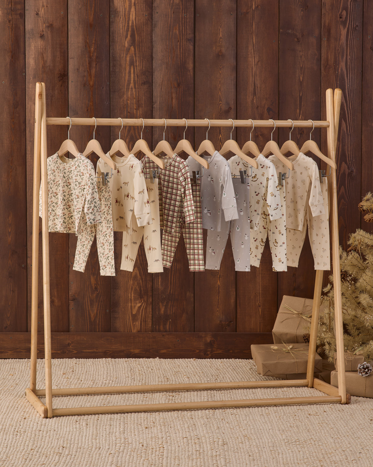 Quincy Mae Baby AW26 Drop 3 Sleepwear Styled Rack Studio Photo