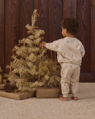 Quincy Mae Relaxed Fleece Baby Sweatshirt in Gingerbread and Quincy Mae Relaxed Fleece Baby Sweatpant in Gingerbread back angle model photo