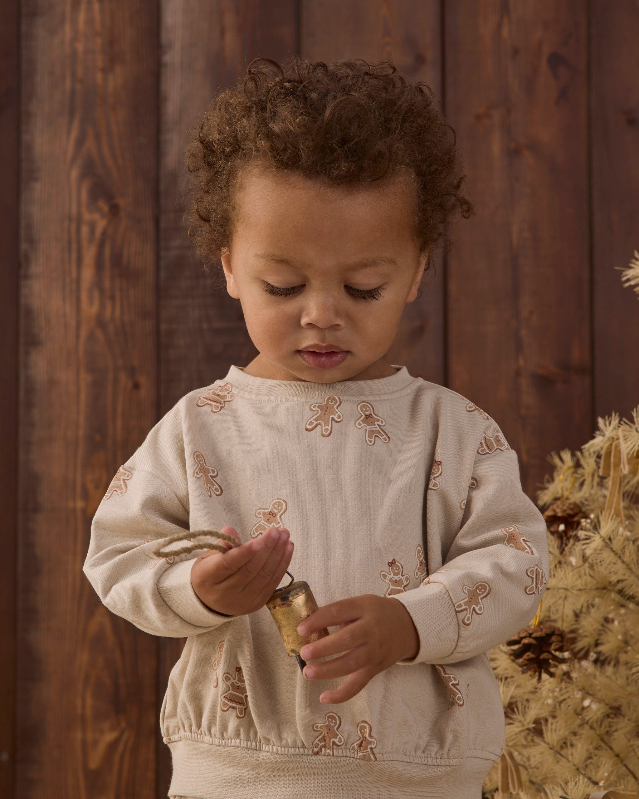 Quincy Mae Relaxed Fleece Baby Sweatshirt in Gingerbread studio model portrait