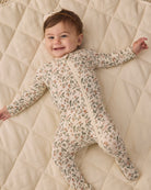 Quincy Mae Baby Bamboo Zip Footie in Holiday Floral Studio Model Styled Photo