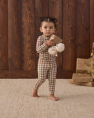 Quincy Mae Baby Bamboo Pajama Set in Redwood Check studio baby model photo