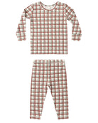 Quincy Mae Baby Bamboo Pajama Set in Redwood Check flat lay
