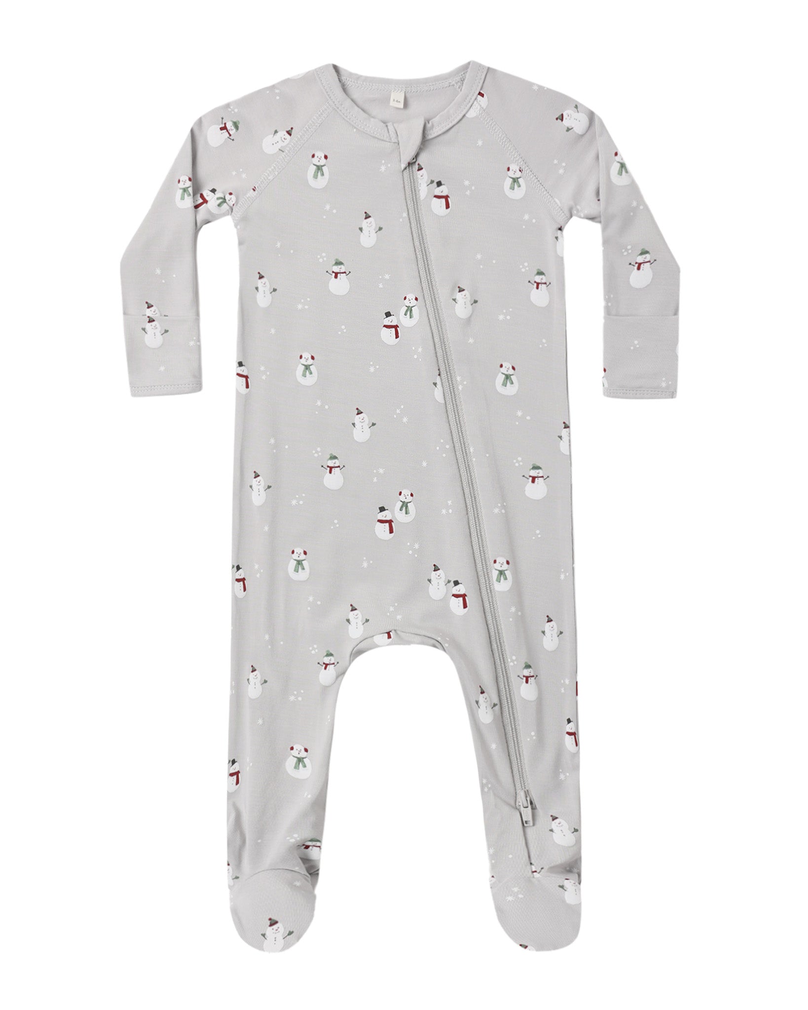 Quincy Mae Baby Bamboo Zip Footie in Snowman flat lay