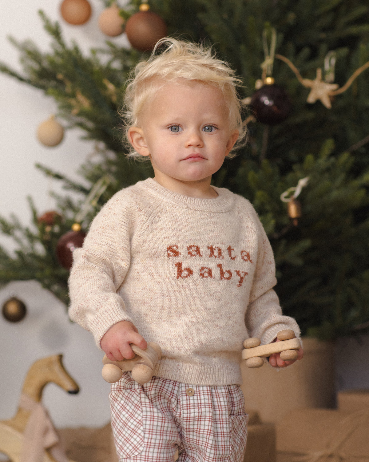 Lifestyle model photo baby Quincy Mae Baby Luca Pant in Christmas Plaid 