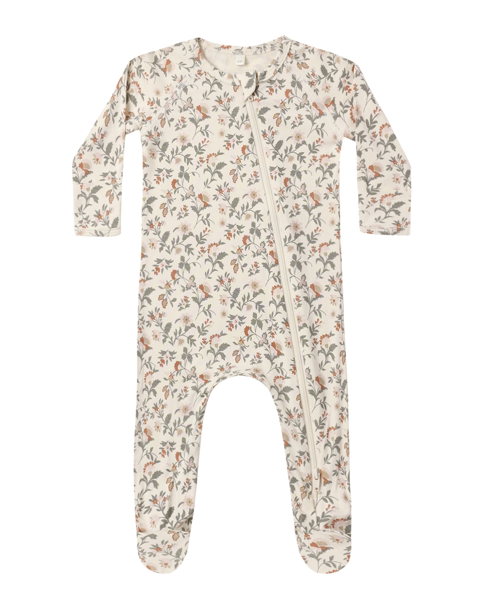 Quincy Mae Baby Bamboo Zip Footie in Holiday Floral Quincy Mae Flat Lay