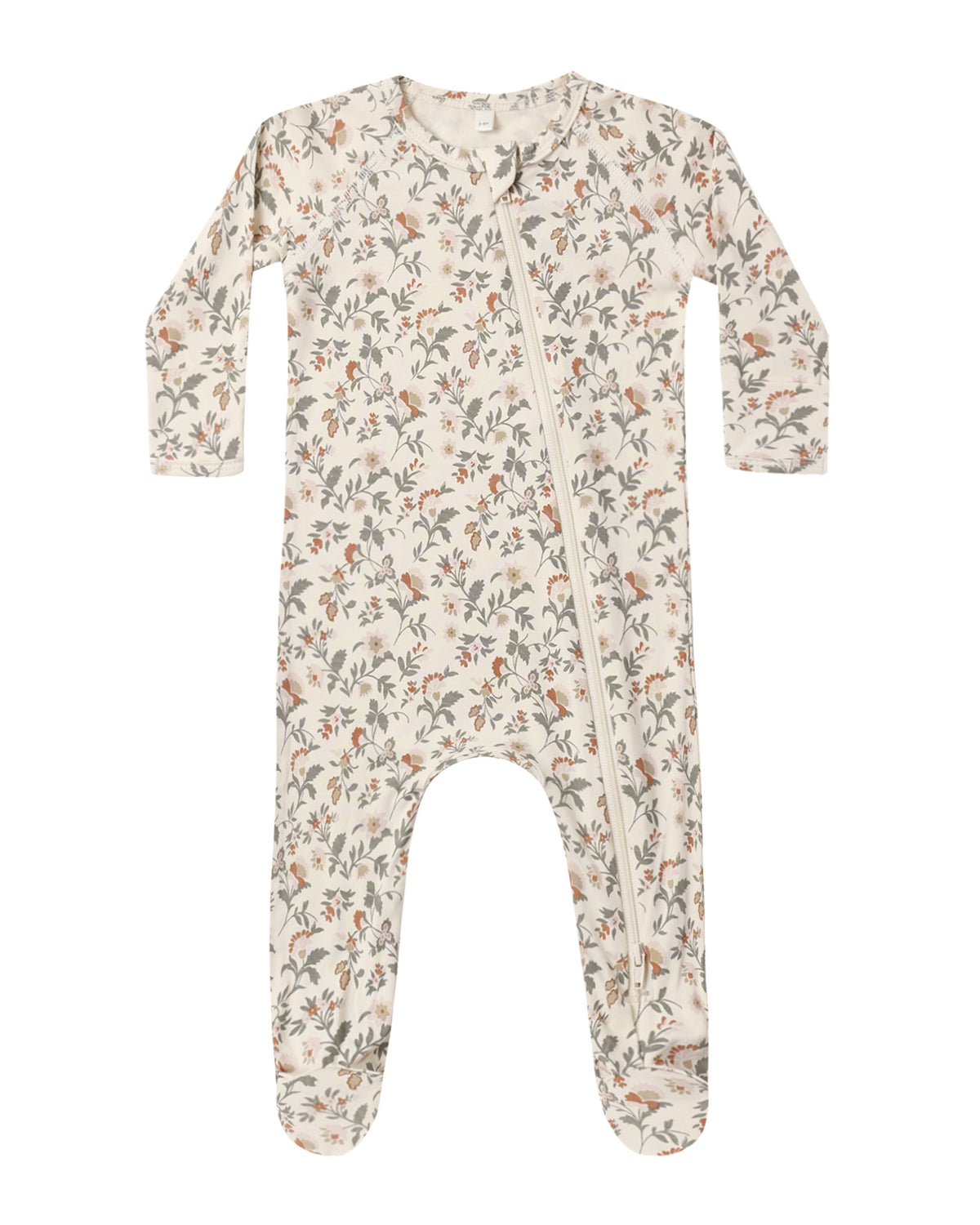 Quincy Mae Baby Bamboo Zip Footie in Holiday Floral Quincy Mae Flat Lay