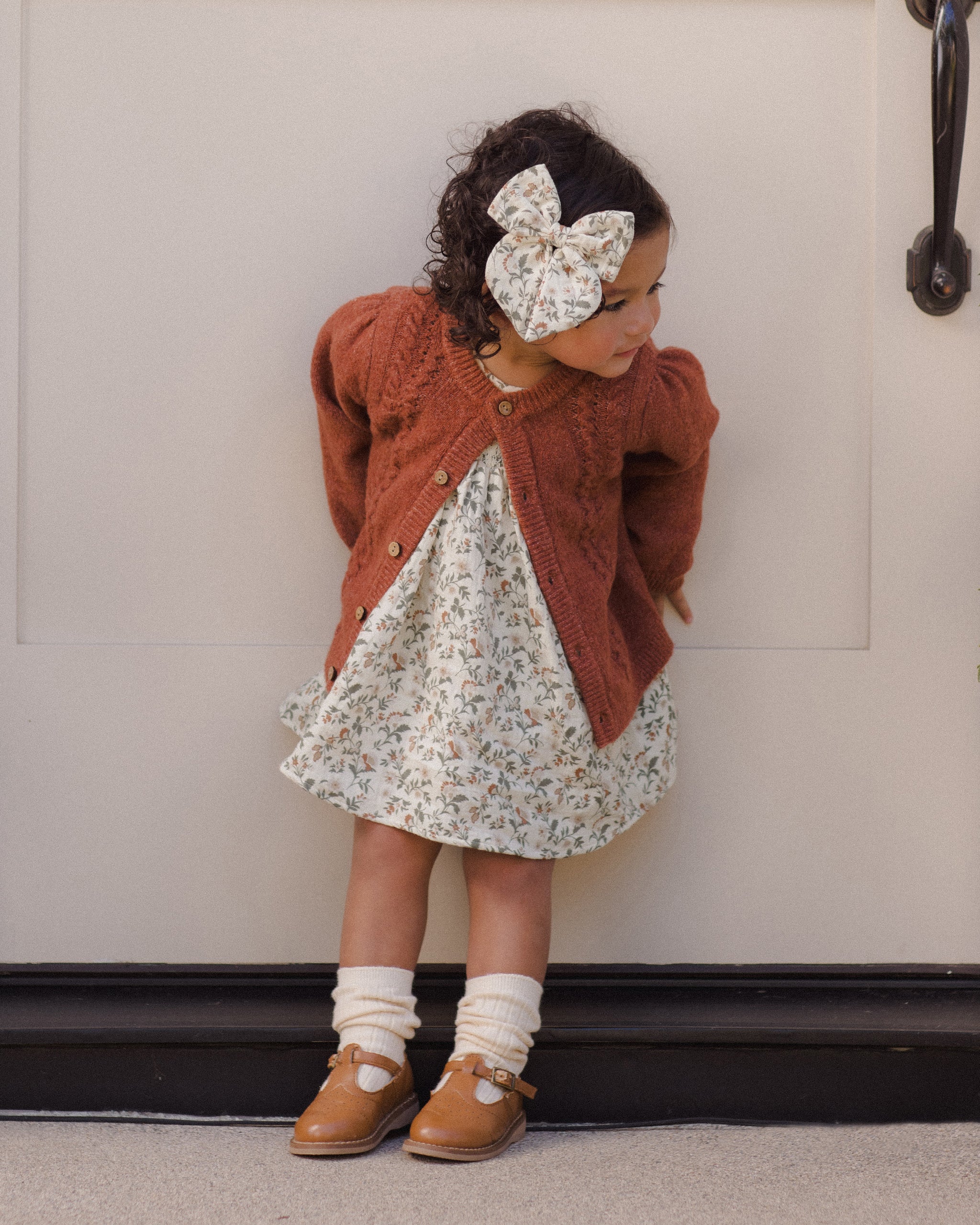 Quincy Mae Carina Baby Dress in Holiday Floral styled model lifestyle photo