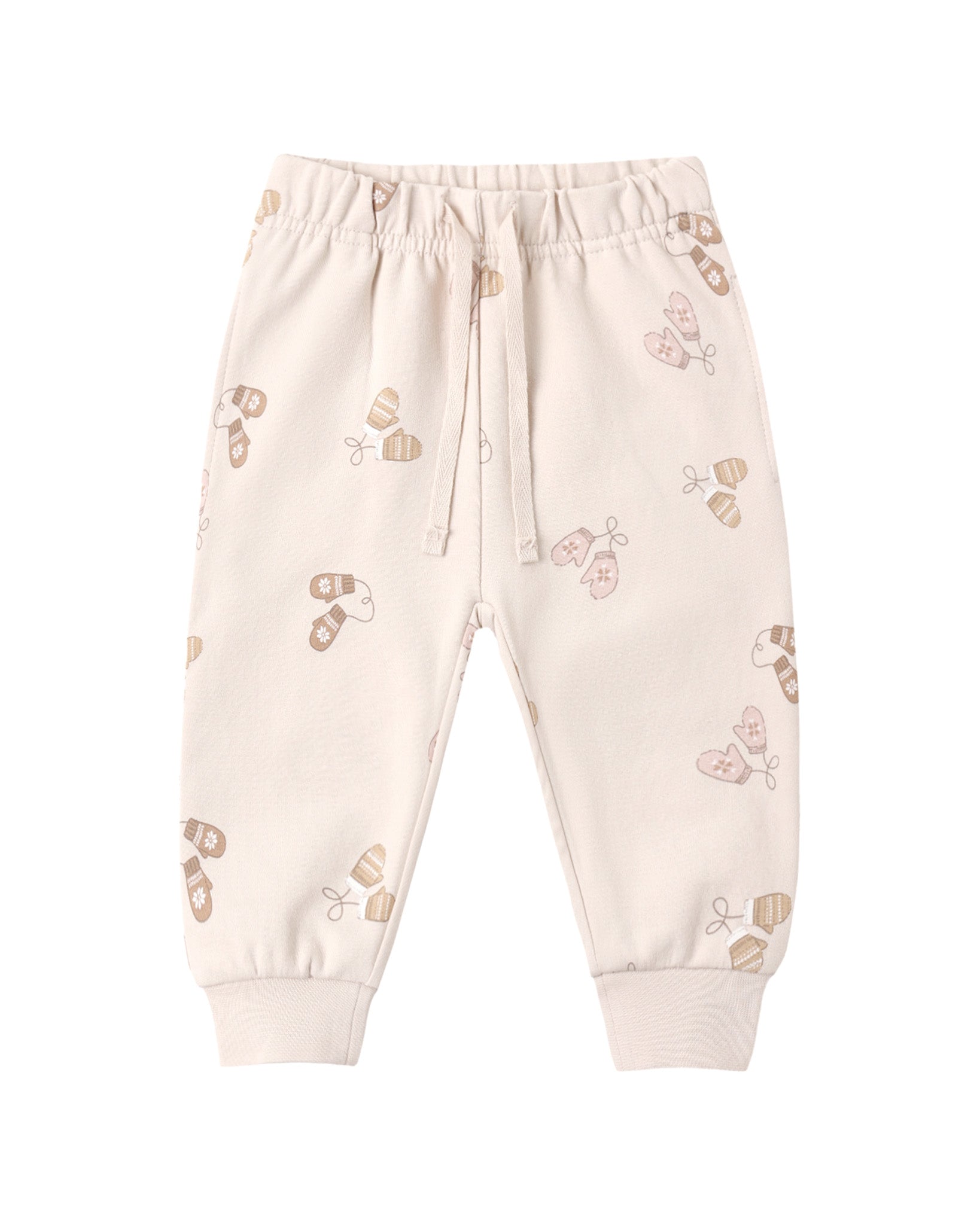 Quincy Mae Relaxed Fleece Baby Sweatpant in Mittens flat lay