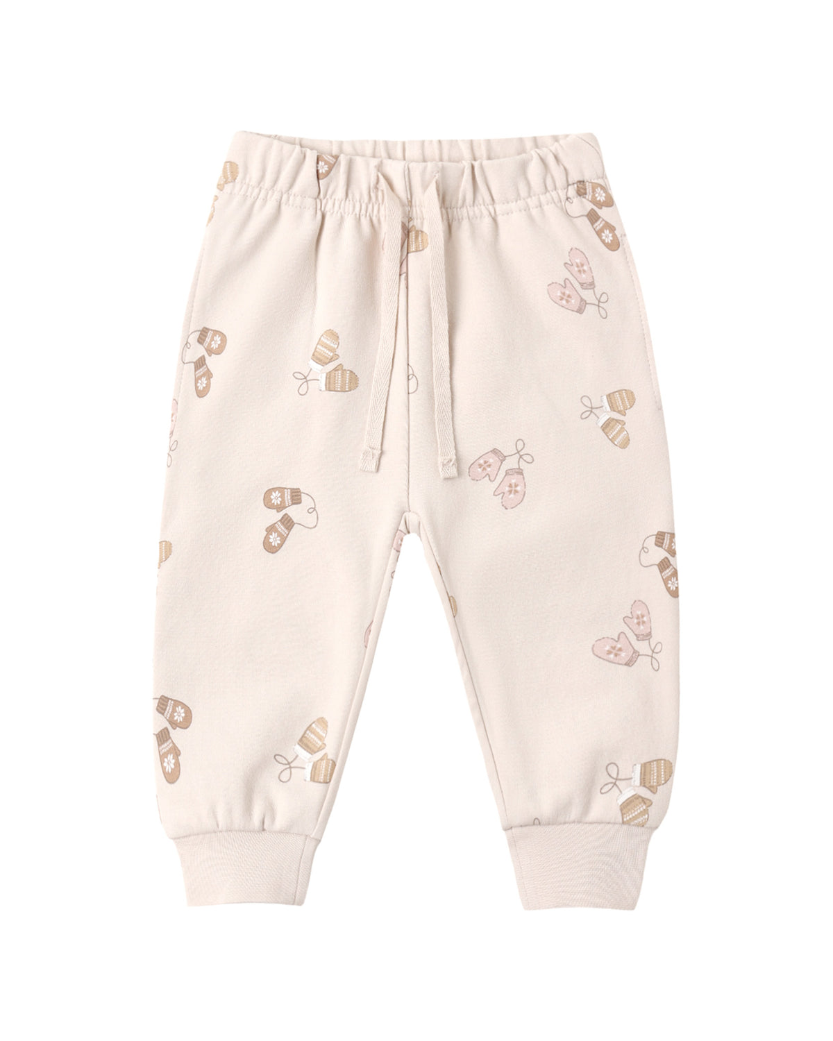 Quincy Mae Relaxed Fleece Baby Sweatpant in Mittens flat lay