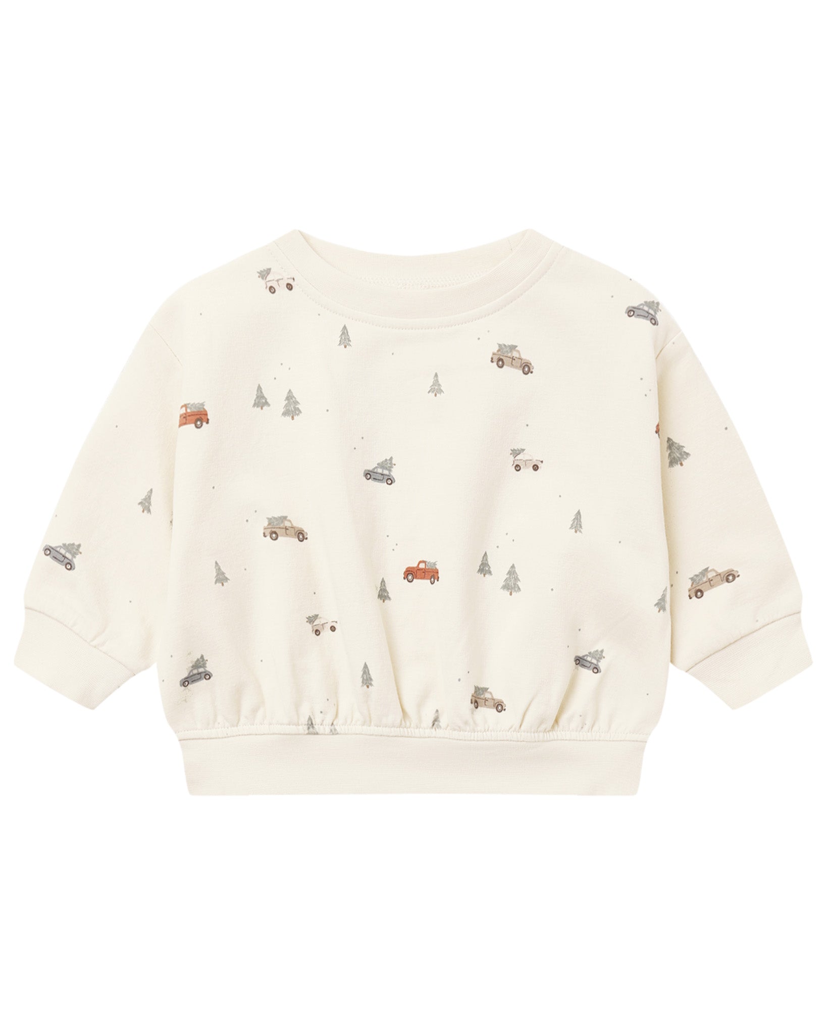 Quincy Mae Relaxed Fleece Baby Sweatshirt in Holiday Drive flat lay