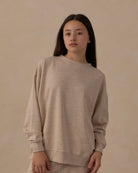 Girl wearing the Rylee + Cru Teen Oversized Mock Neck | Heathered Ash