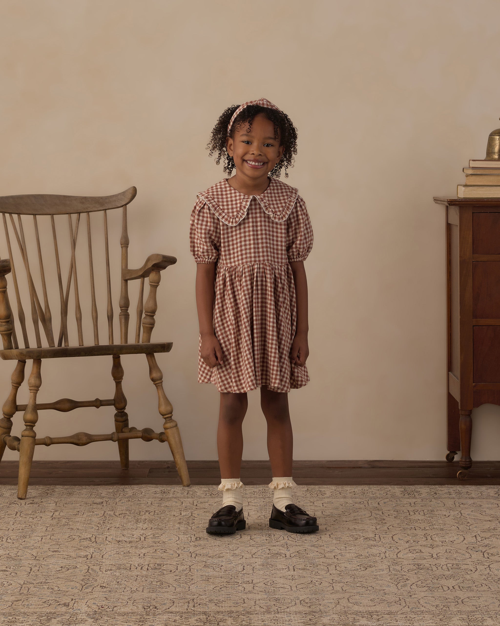 Girl modeling the Rylee + Cru Camille Dress | Brick Check
