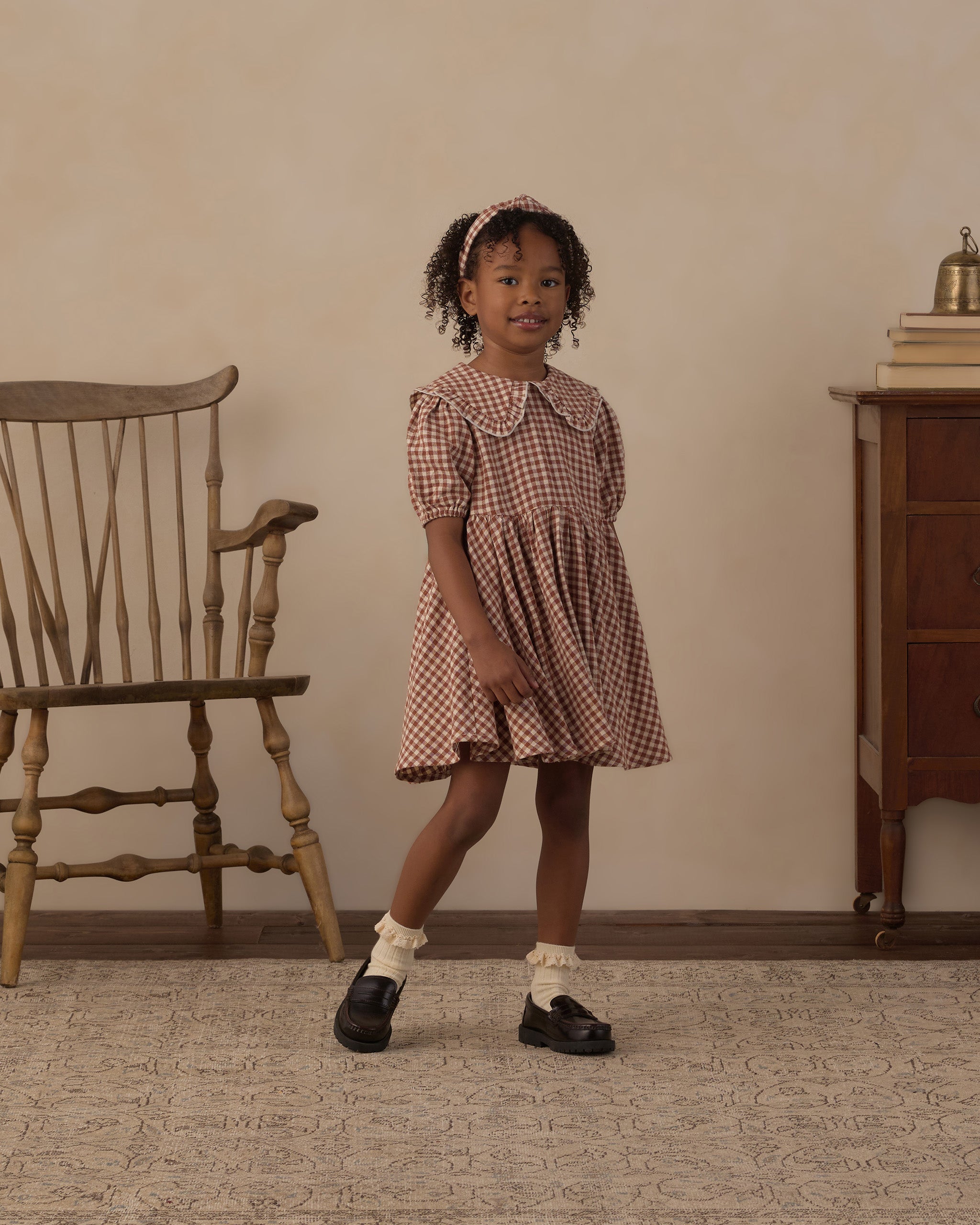 Girl wearing the Rylee + Cru Camille Dress | Brick Check