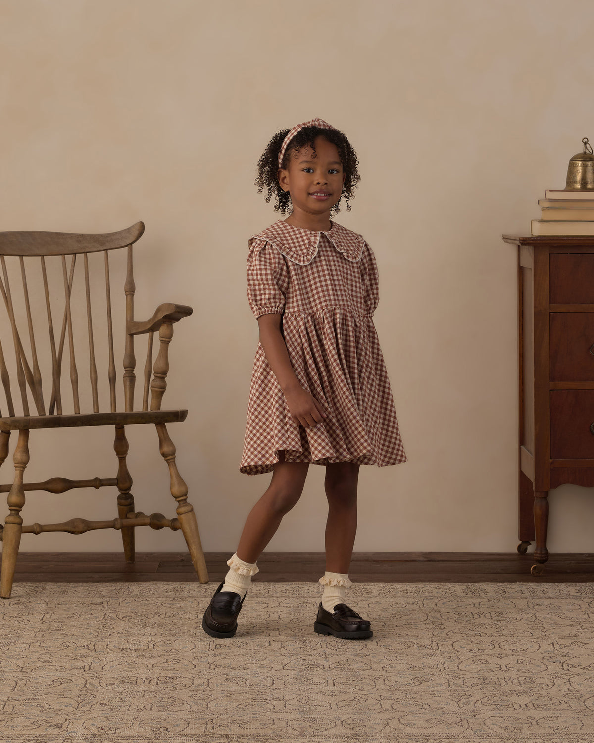 Girl wearing the Rylee + Cru Camille Dress | Brick Check