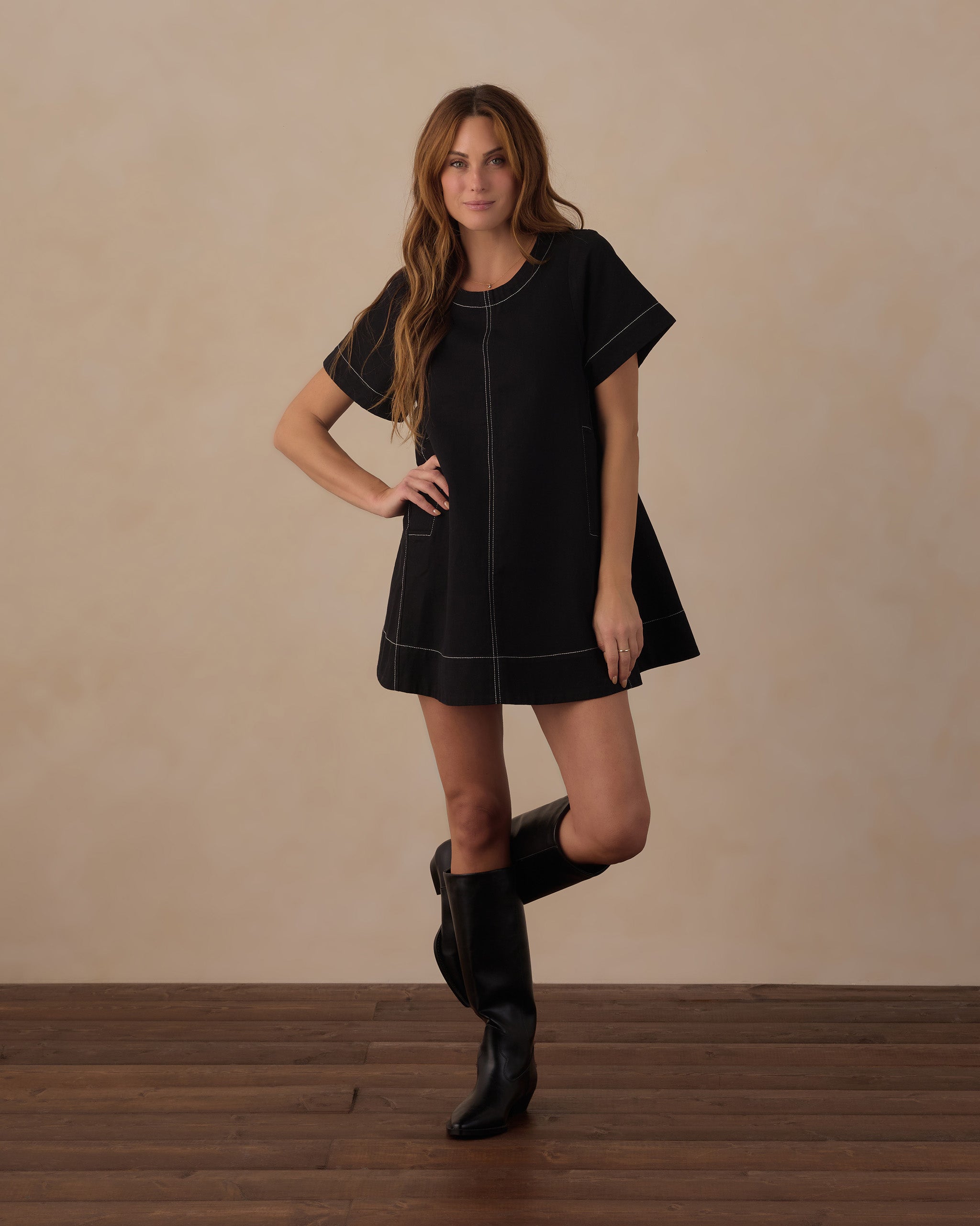 Model wearing the Rylee + Cru Women's Savannah Dress | Black