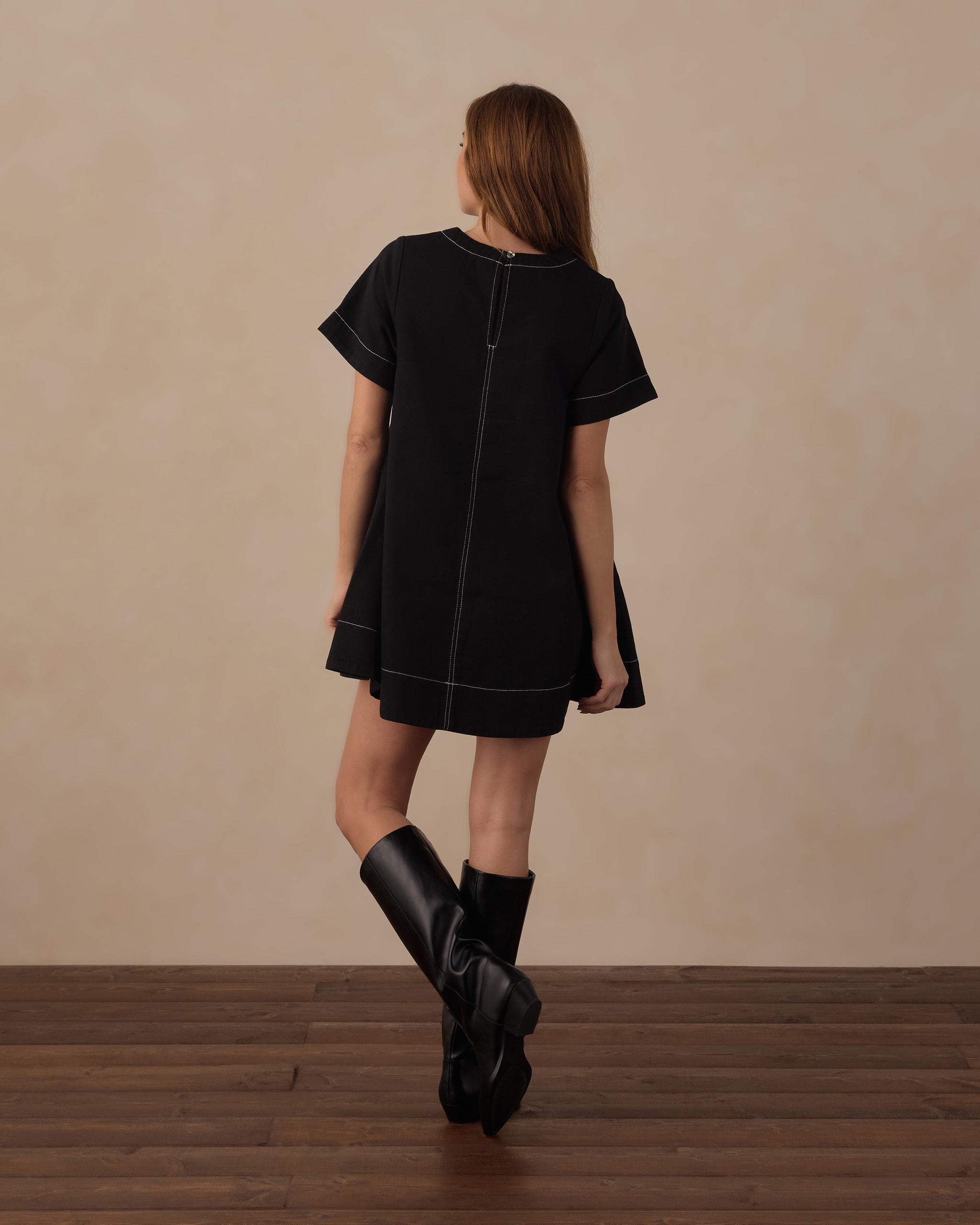 Rear view of the Rylee + Cru Women's Savannah Dress | Black