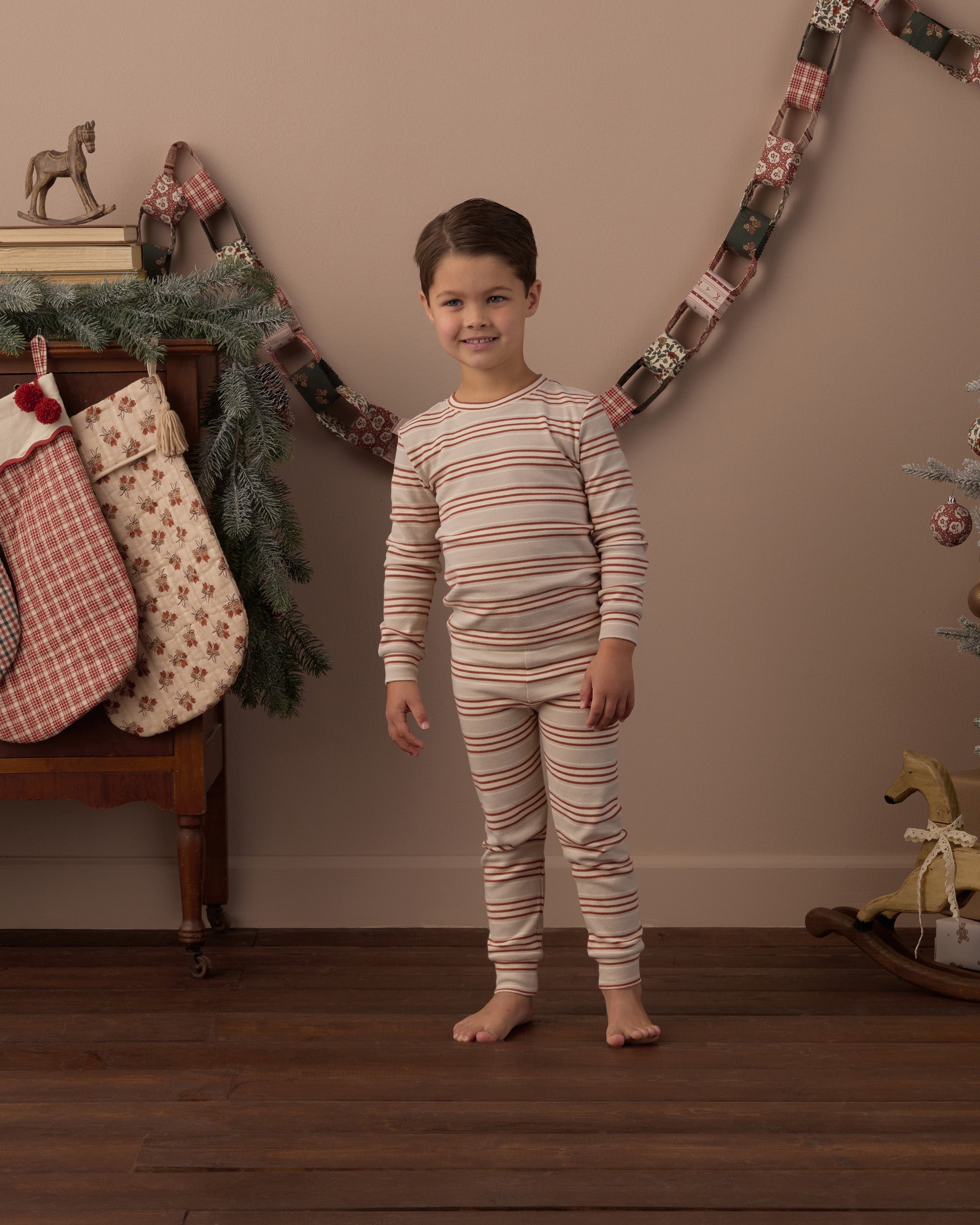 Rylee + Cru Organic Long Sleeve Pajama Set | Holiday Stripe