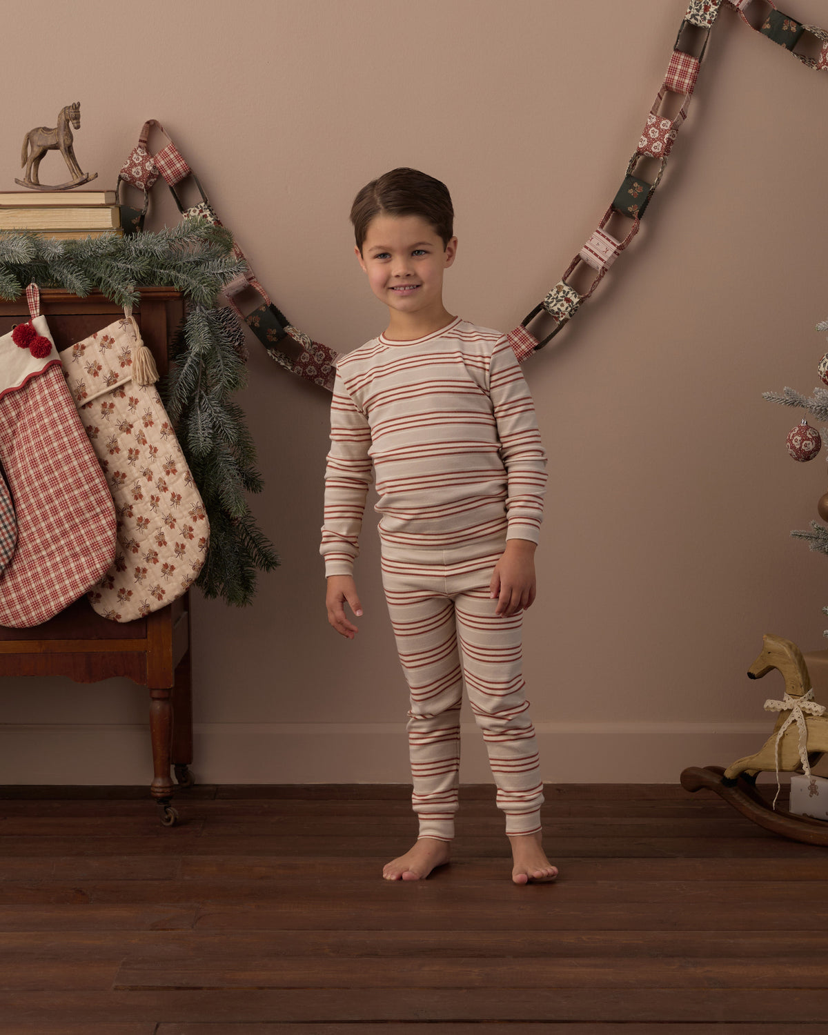 Rylee + Cru Organic Long Sleeve Pajama Set | Holiday Stripe