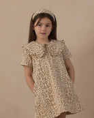 Girl wearing the Rylee + Cru Girls Collard Denim Mini Dress | Leopard and matching headband