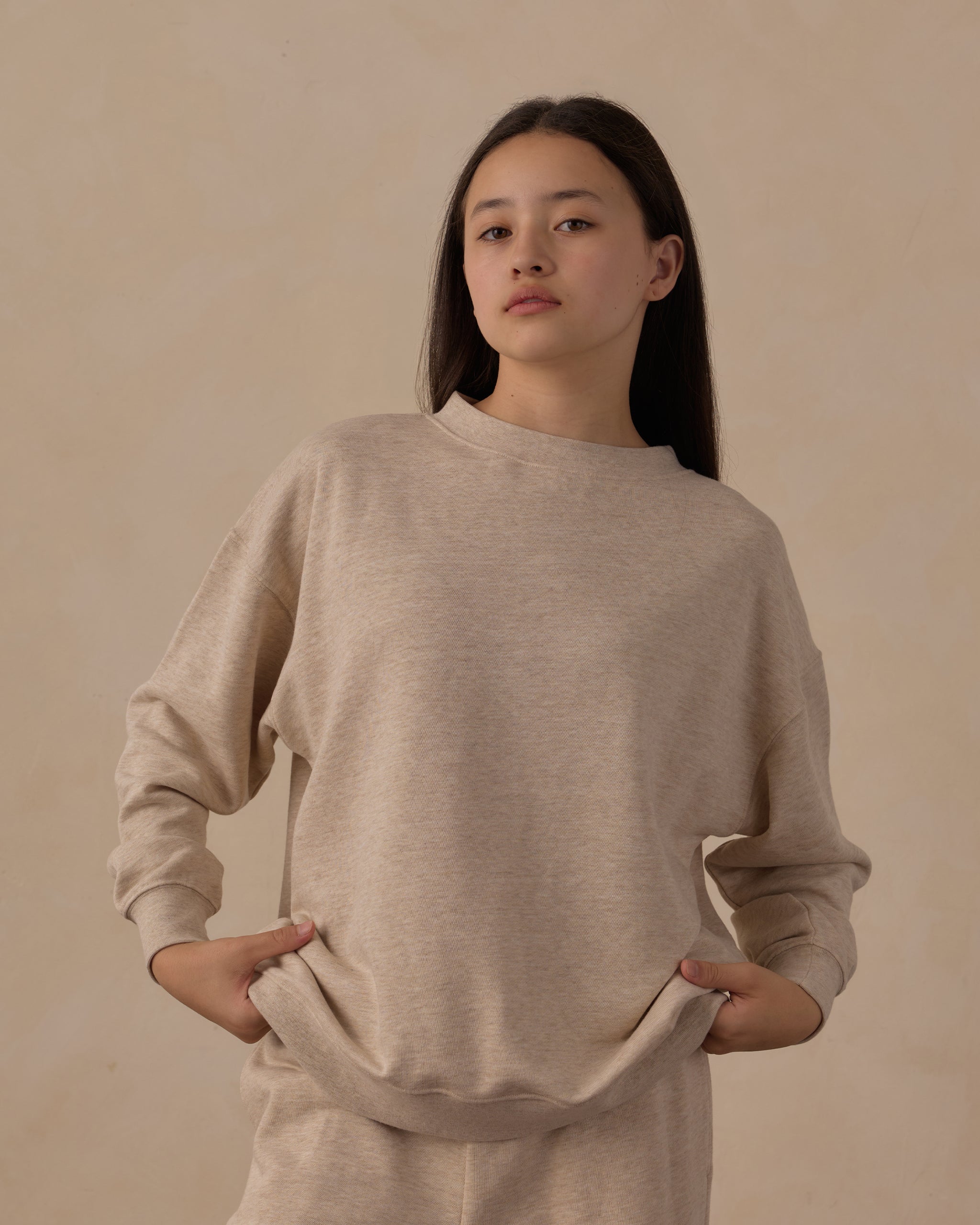 Rylee + Cru Teen Oversized Mock Neck | Heathered Ash