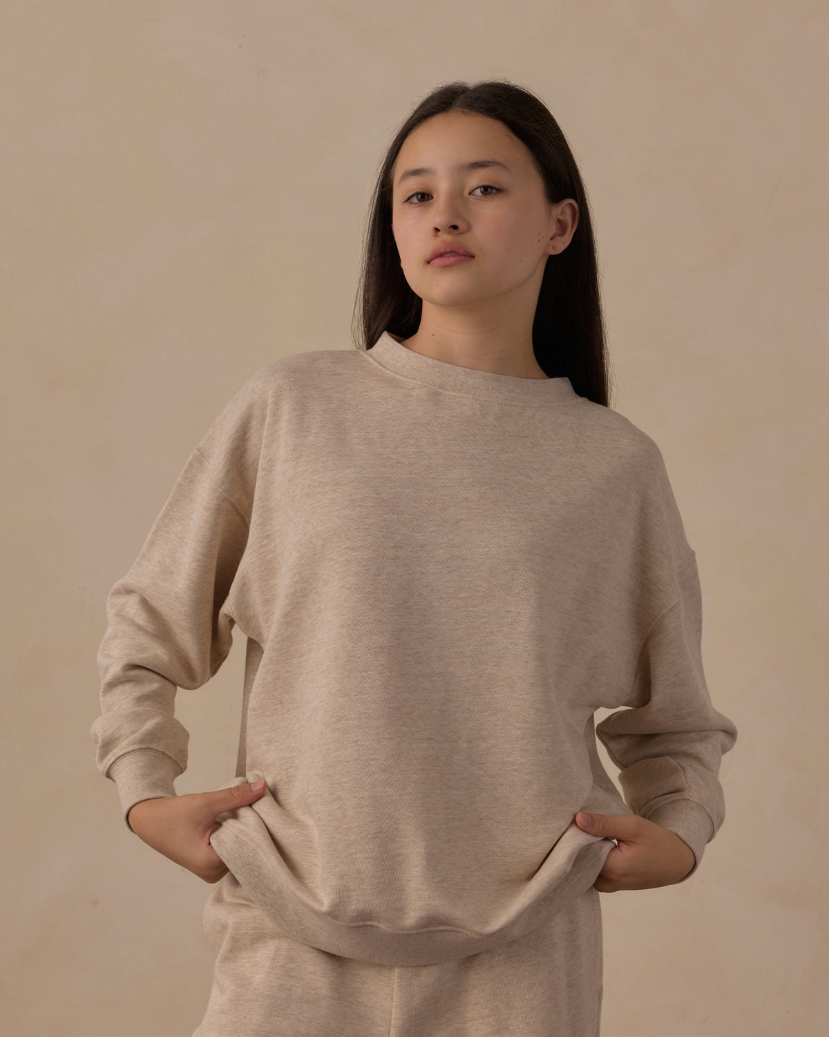 Rylee + Cru Teen Oversized Mock Neck | Heathered Ash