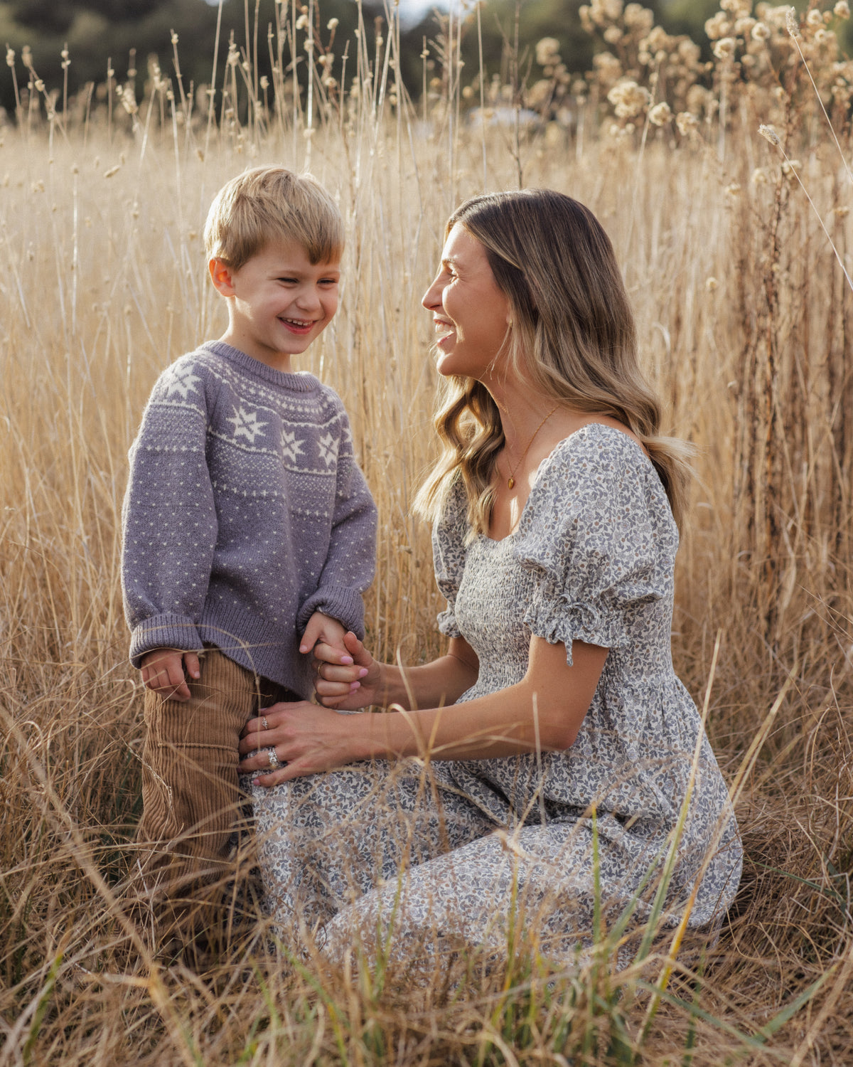 Rylee + Cru Boy's Fair Isle Sweater | Slate boy with mom