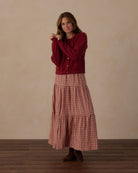 Rylee + Cru Women's Tiered Midi Skirt | Vintage Plaid and Rylee + Cru Women's Fuzzy Cardigan | Ruby