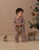 Rylee + Cru Baby Pajama Romper | Holiday Gingham full model