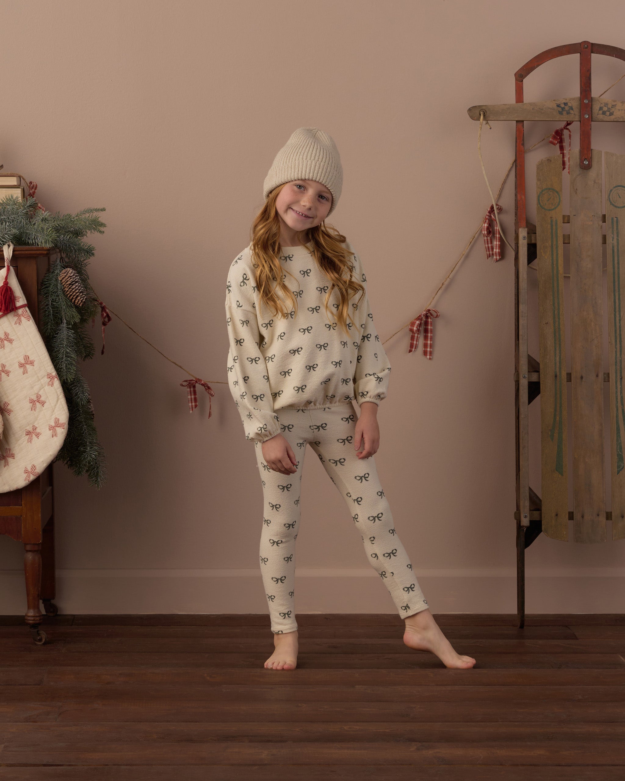 Full Length Studio Model Photo of Rylee + Cru Spongey Knit Set | Evergreen Bows 