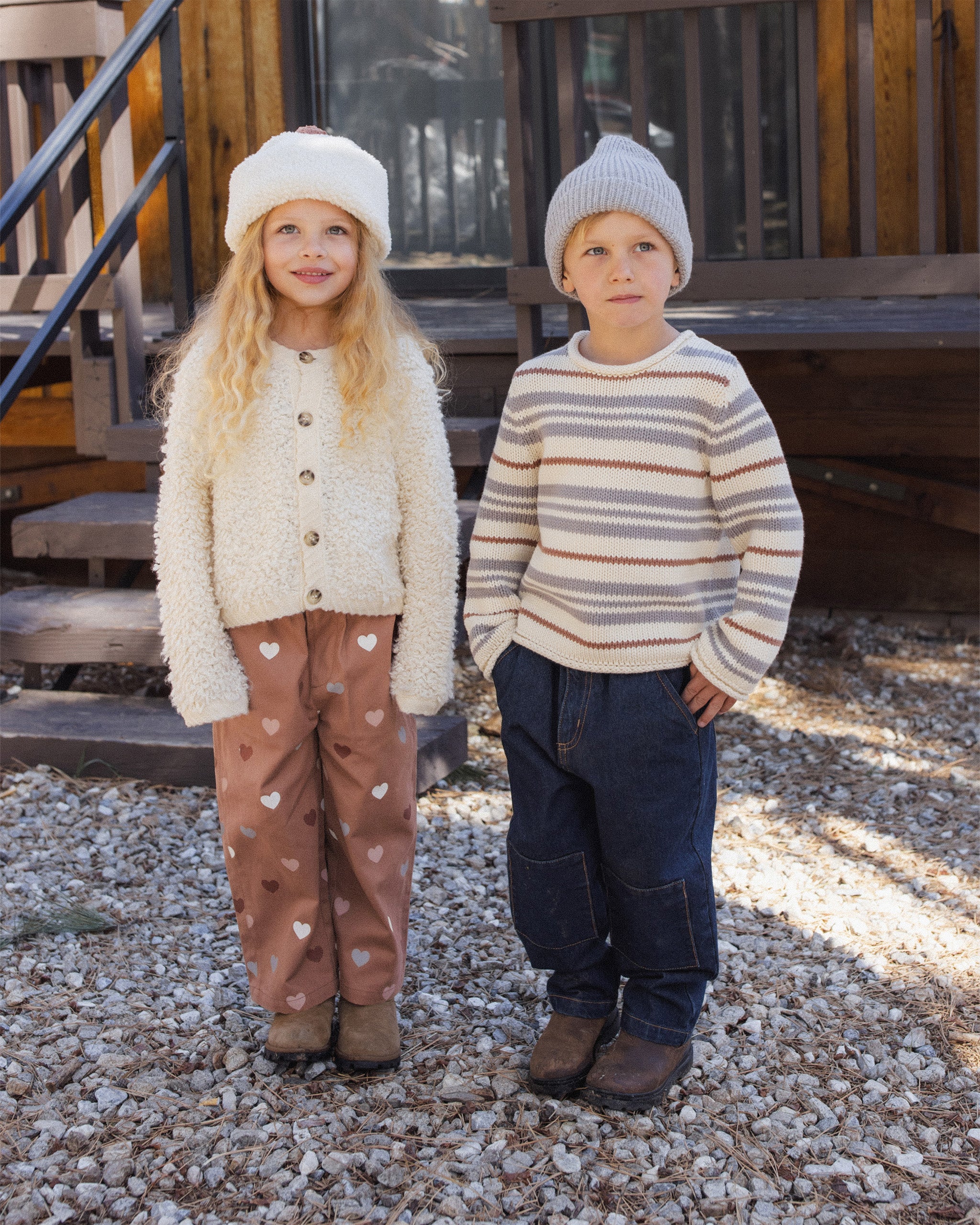 Boy wearing the Rylee + Cru Jacques Sweater | Dusty Blue Stripe