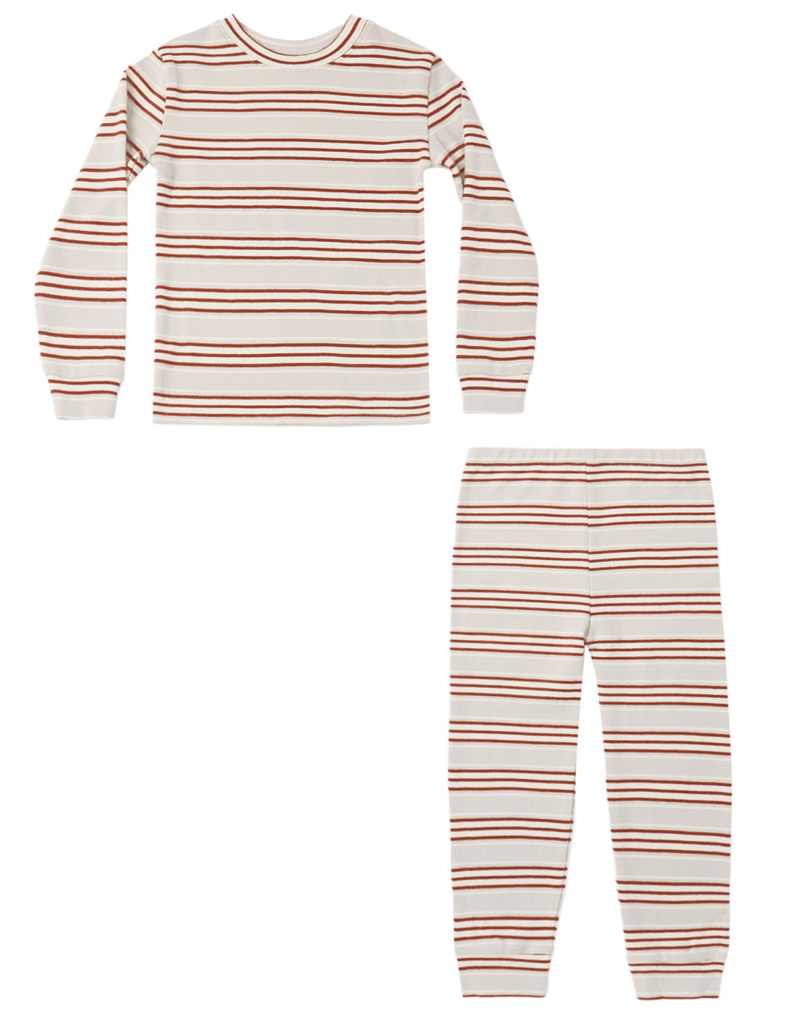 Ryle + Cru Organic Long Sleeve Pajama Set | Holiday Stripe flat lay