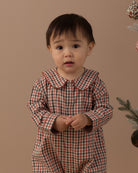 Rylee + Cru Baby Pajama Romper | Holiday Gingham  model portrait