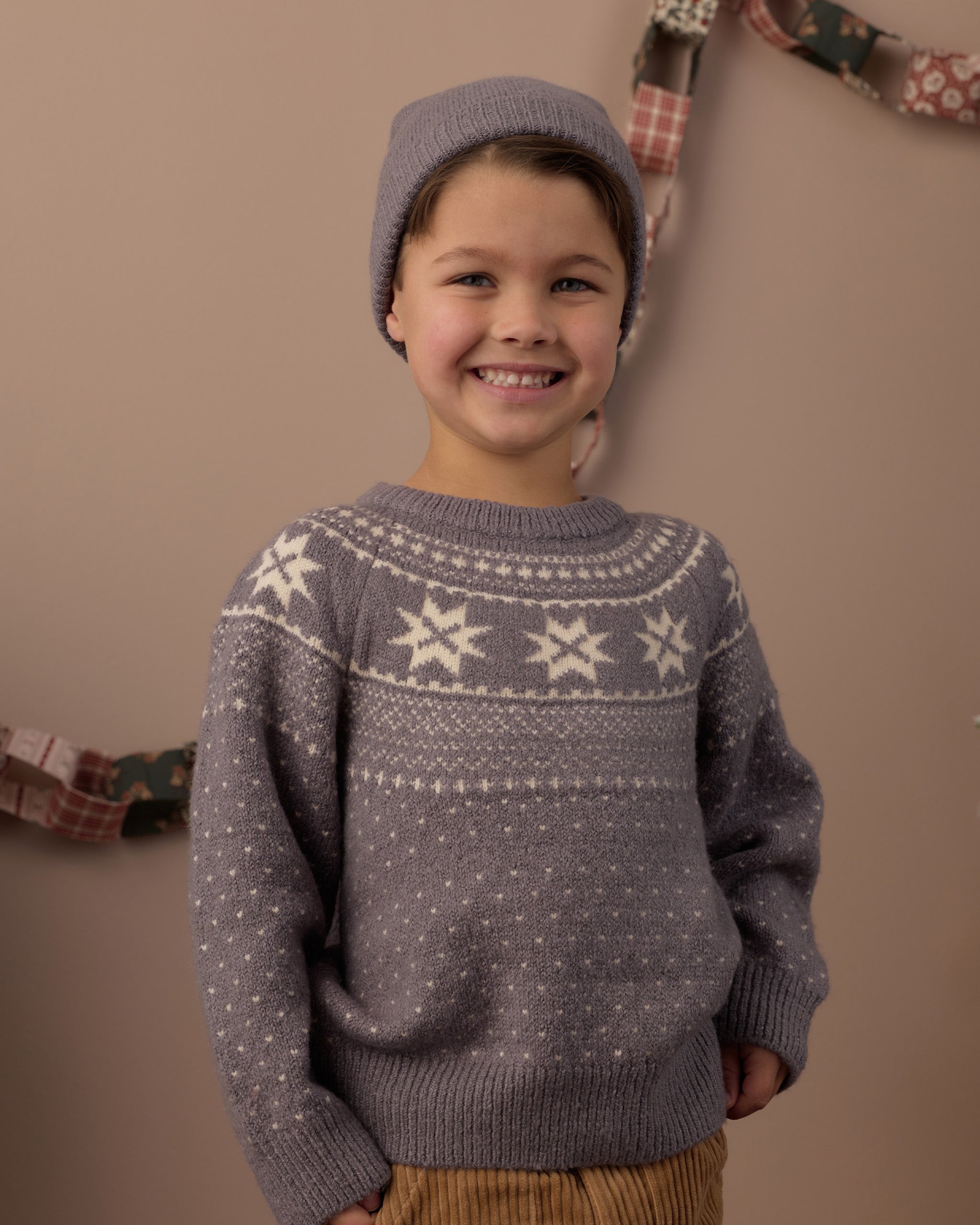 Rylee + Cru Boy's Fair Isle Sweater | Slate close up