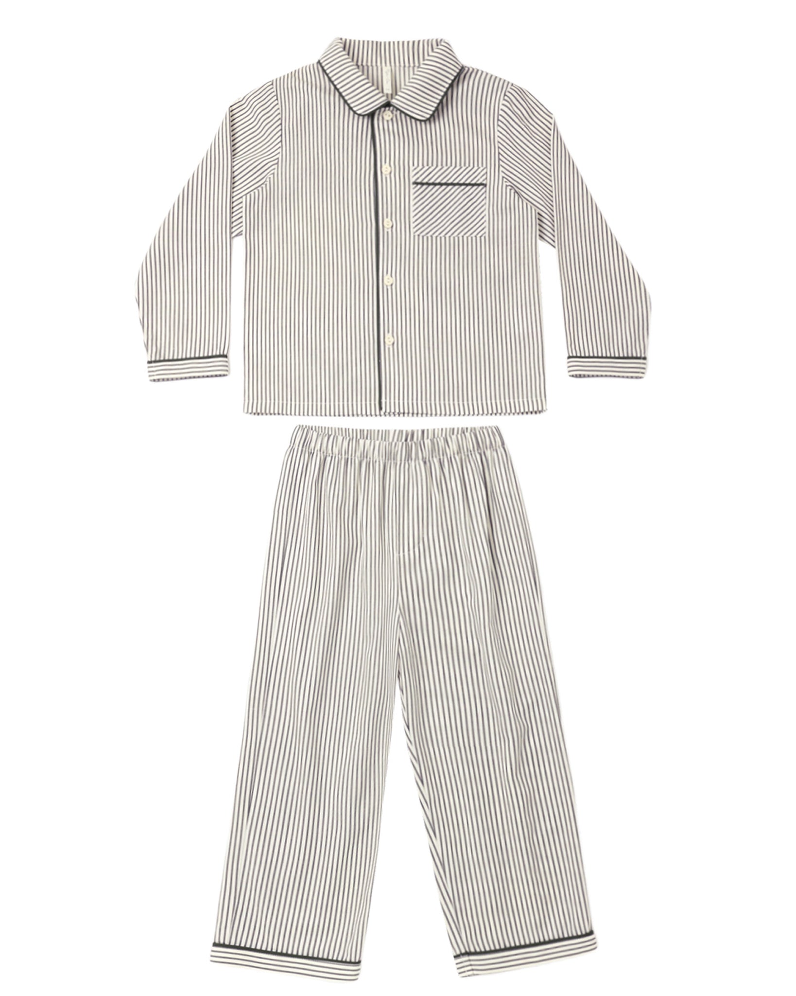 Rylee + Cru Boy's Long Sleeve Pajamas | Evergreen Stripes Flat Lay