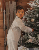 Rylee + Cru Boy's Long Sleeve Pajamas | Evergreen Stripes Lifestyle Photo
