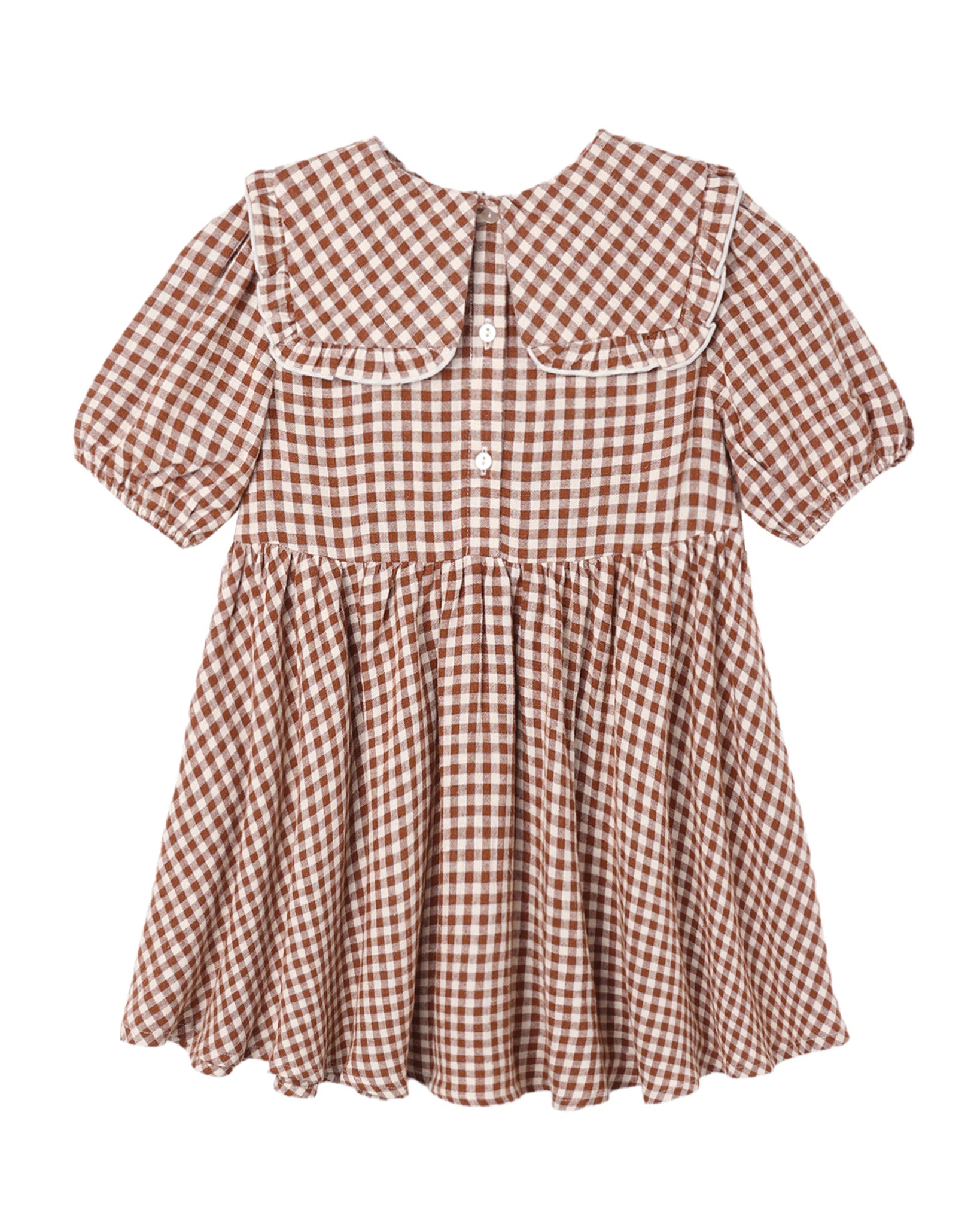 Rylee + Cru Camille Dress | Brick Check flat lay, rear