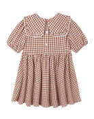 Rylee + Cru Camille Dress | Brick Check flat lay, rear