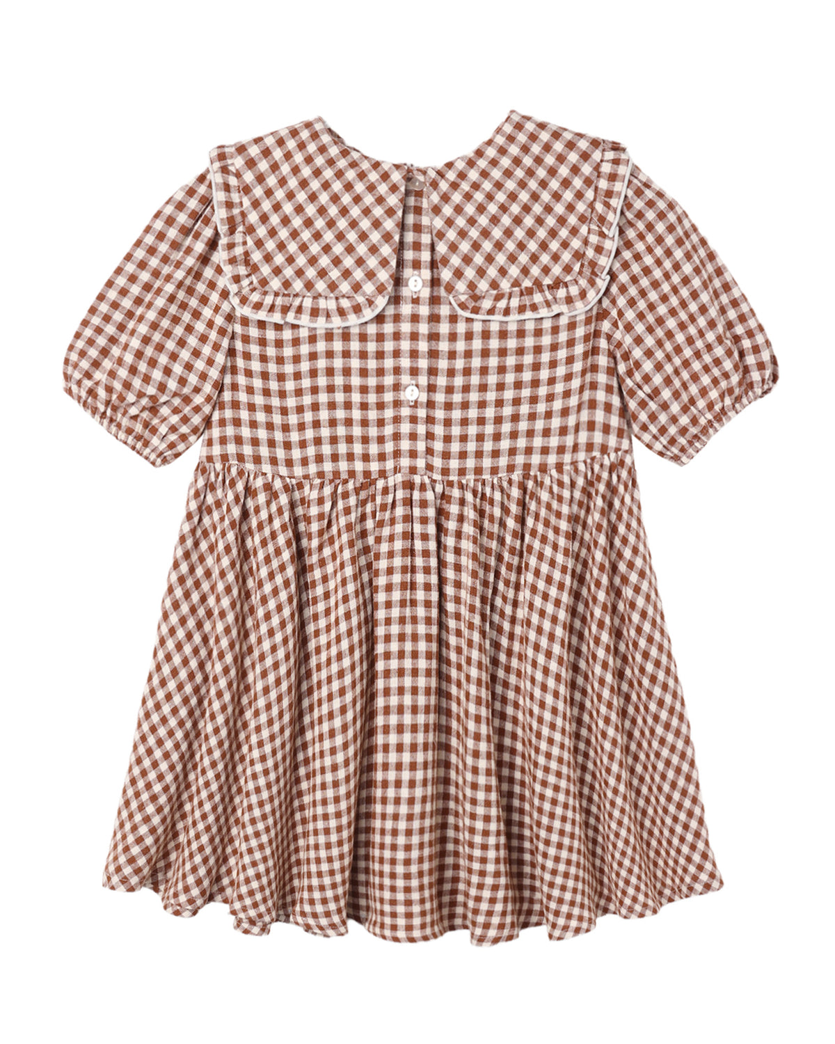 Rylee + Cru Camille Dress | Brick Check flat lay, rear