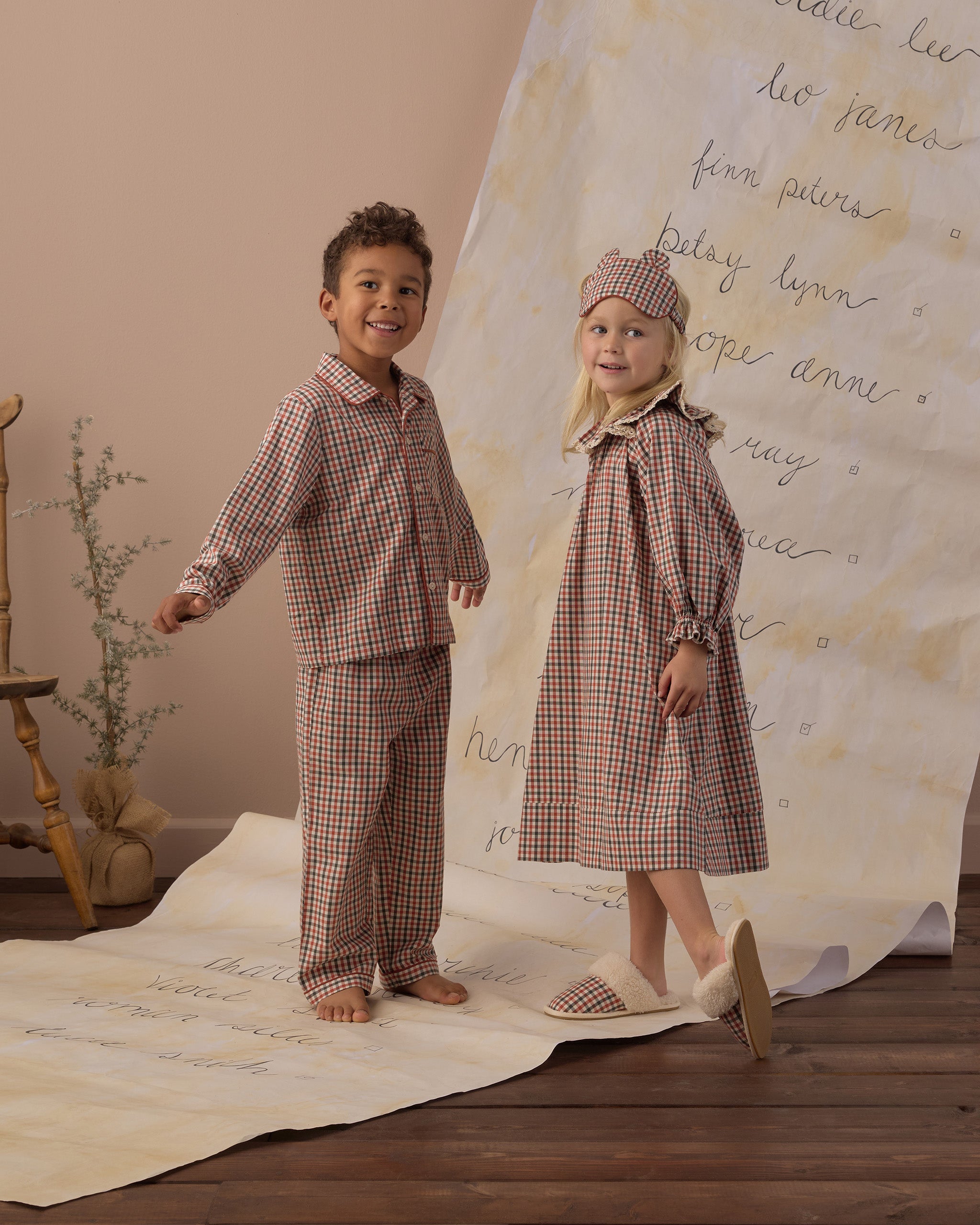 Rylee + Cru Long Sleeve Pajamas | Holiday Gingham and Rylee + Cru Girl's Nightgown | Holiday Gingham Family Matching Pajamas 