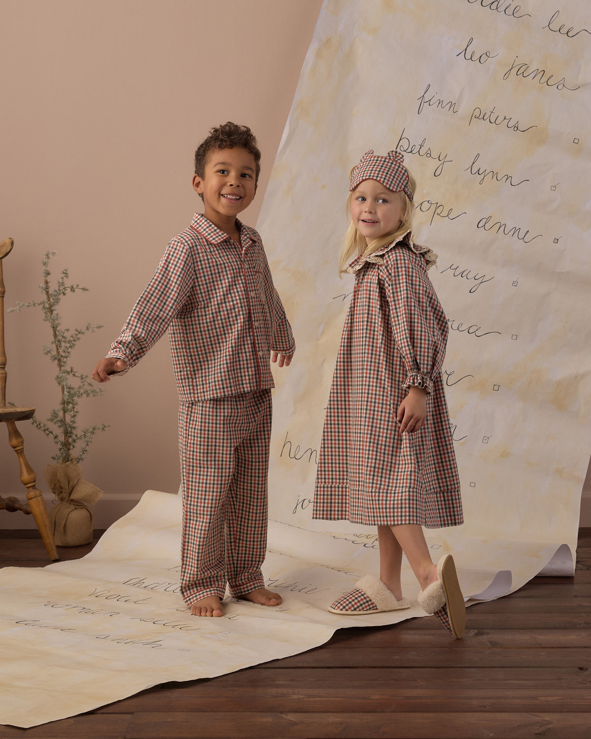 Rylee + Cru Long Sleeve Pajamas | Holiday Gingham and Rylee + Cru Girl's Nightgown | Holiday Gingham Family Matching Pajamas 