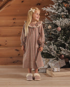 Rylee + Cru Girl's Nightgown | Holiday Gingham full length model