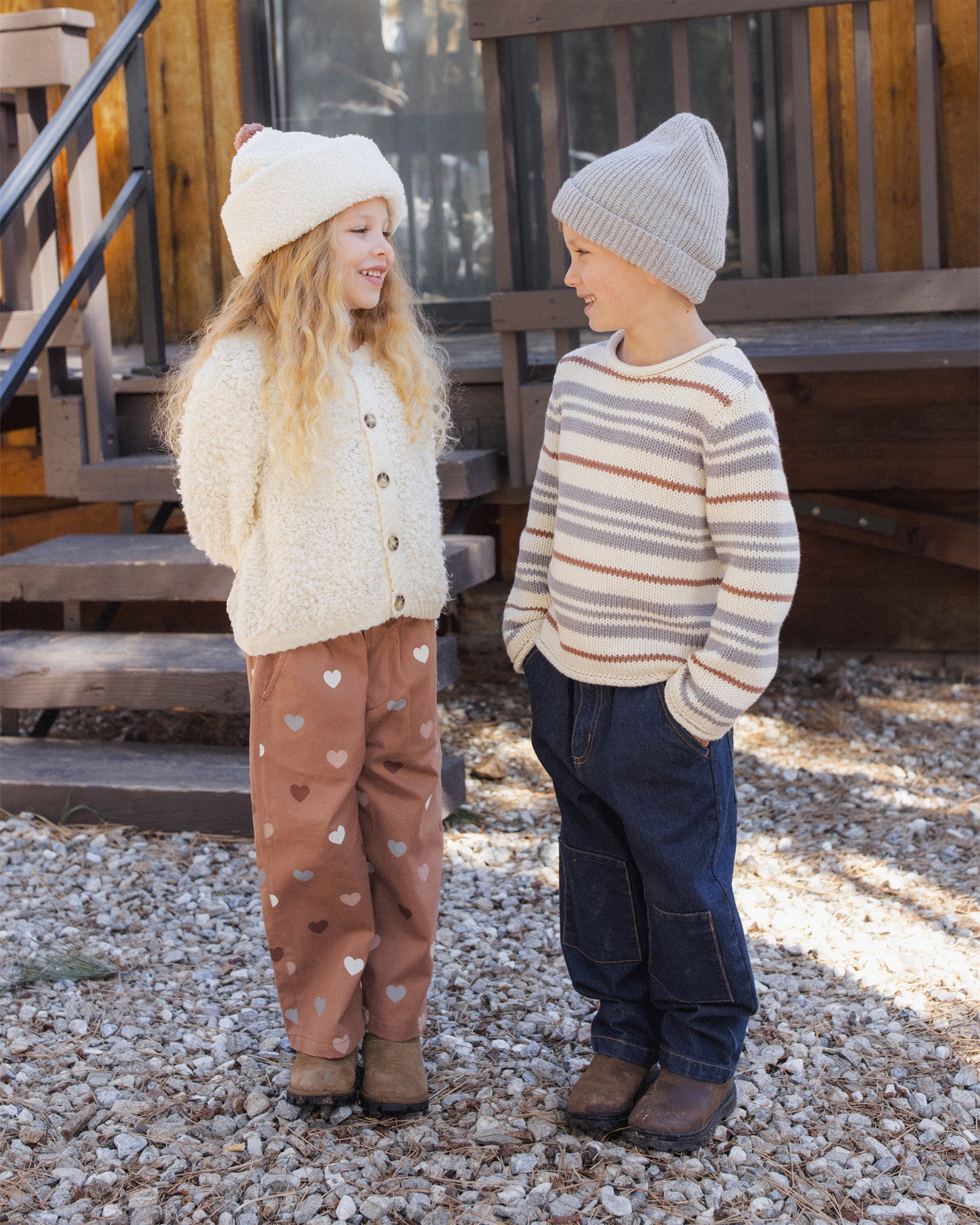 Boy wearing the Rylee + Cru Jacques Sweater | Dusty Blue Stripe