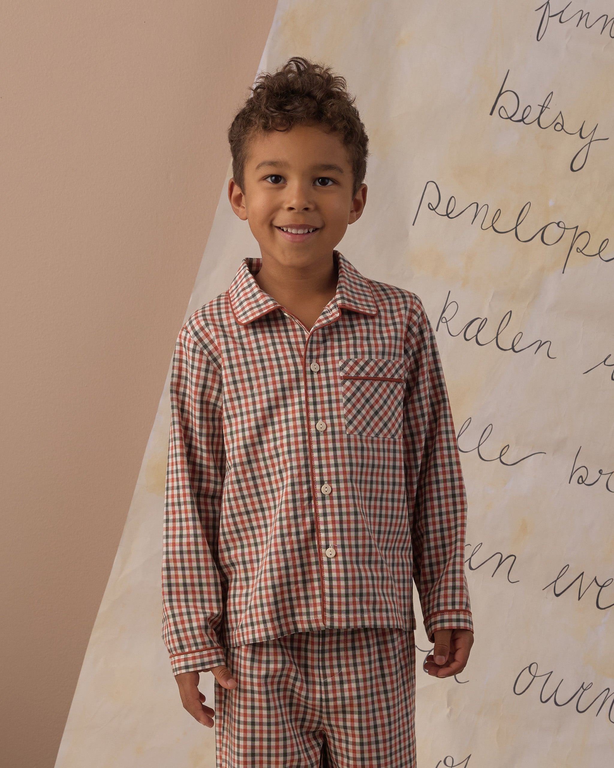 Rylee + Cru Long Sleeve Pajamas | Holiday Gingham studio model portrait