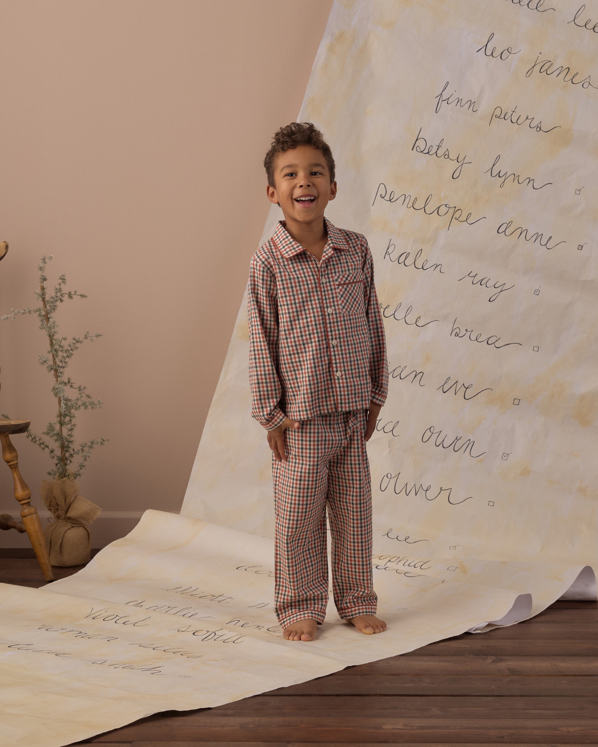 Rylee + Cru Long Sleeve Pajamas | Holiday Gingham studio model full length