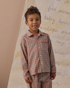 Rylee + Cru Long Sleeve Pajamas | Holiday Gingham details model portrait